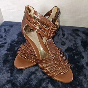 Softt Leather‎ Crocodile Brown Ankle Strap Heels SZ 8M